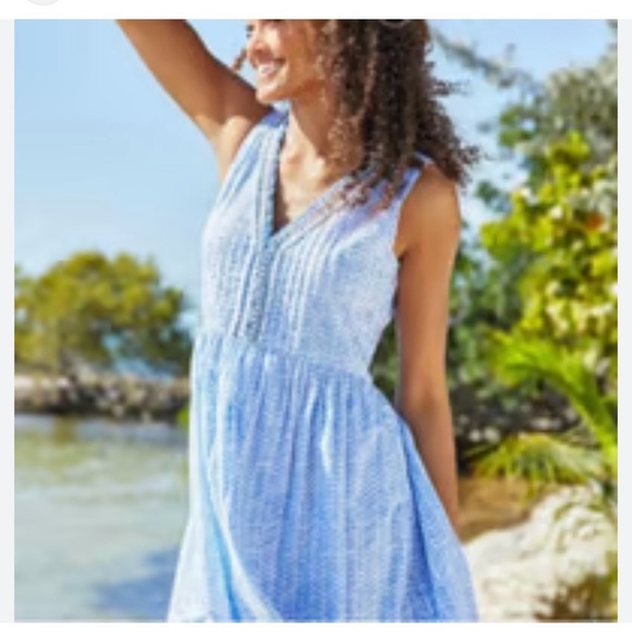 Vineyard Vines - Women's Size S Blue Chevron Fringe Pintuck Sleeveless Dress - Picture 7 of 12